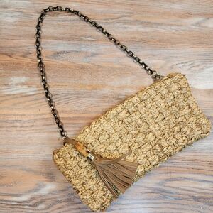 Revolve Flora Bella Raffia Bag Clutch removable Shoulder Chain NWOT